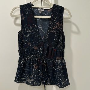 navy blue floral deep V tank top